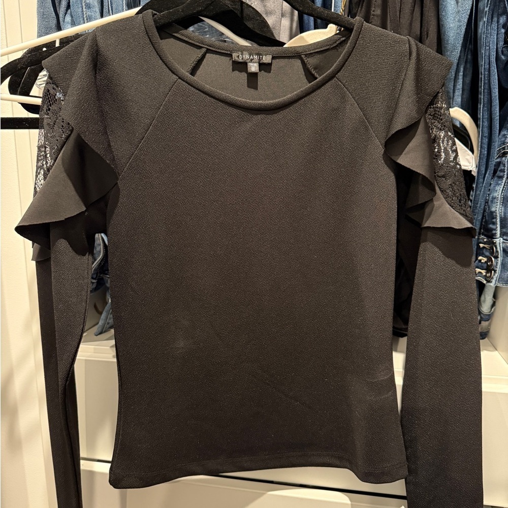 Dynamite Black Long Sleeve Ruffle Top